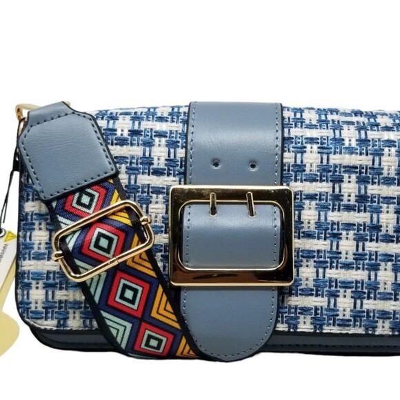 Blue Tweed Crossbody Purse with multicolor guitar strap - Picture 6 of 9